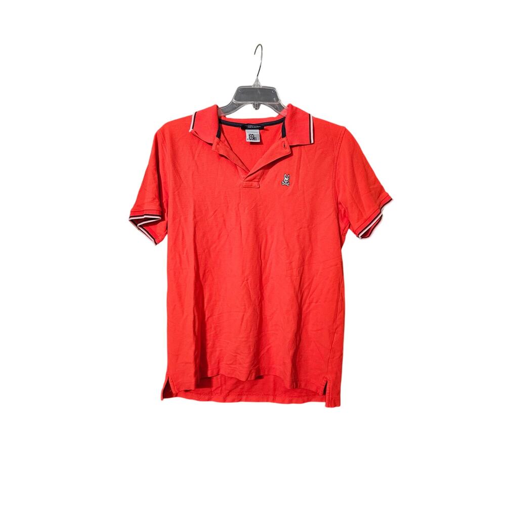 Psycho Bunny Polo Orange with Blue and White Stripes Size 6-Mens Large